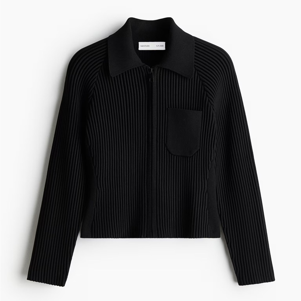 H&M Studios Rib Knit Top Sweater Zipper XXL